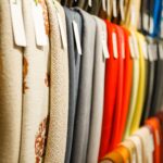 Colorful fabric textile on showcase in store